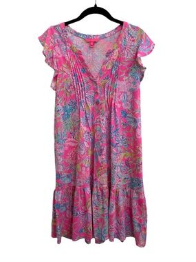 Lilly Pulitzer Golda Flutter Sleeve Dress Pink Isle Shell Me Some #010138 Small